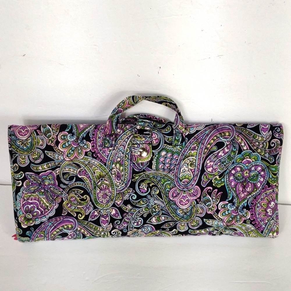 Paisley print hanging toiletry and flat iron zippered travel bag